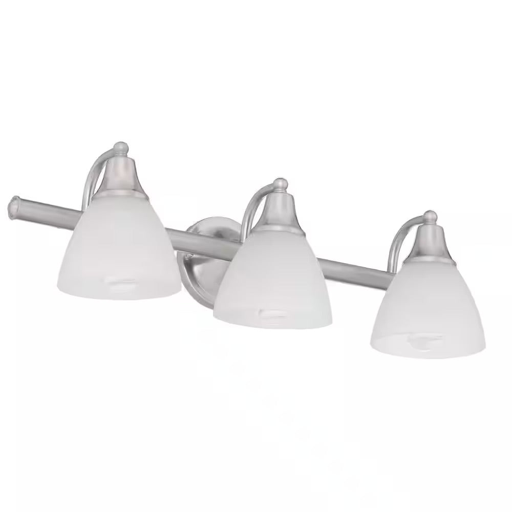 Globe Electric Estorial 3-Light Brushed Nickel Vanity Light with Frosted Glass Shades and Bath Set (5-Piece)