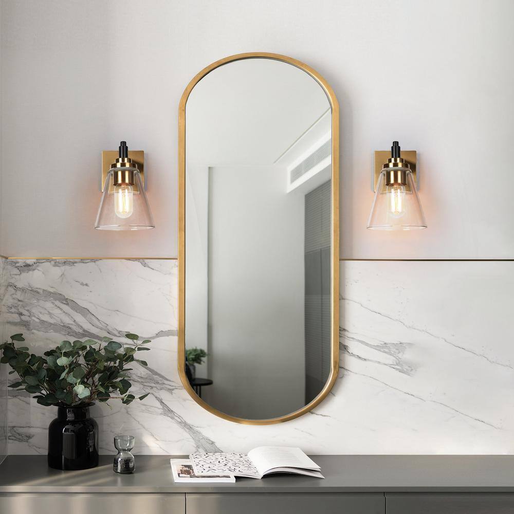 Zevni Fatime 1-Light Black Indoor Wall Sconce, Cone Clear Glass Modern Bathroom Vanity Light, Industrial Brass Gold Wall Light
