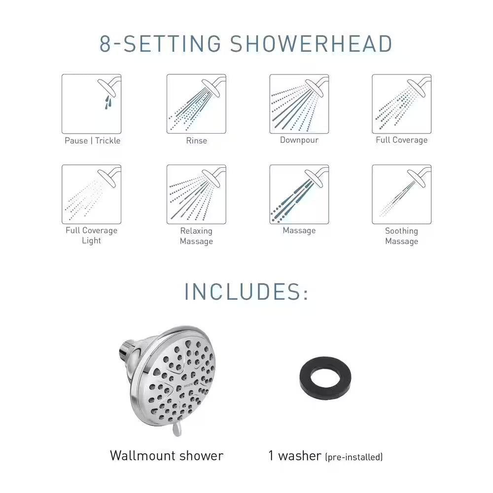 MOEN Attune 8-Spray Patterns 4 in. Single Wall Mount Fixed Shower Head in Chrome