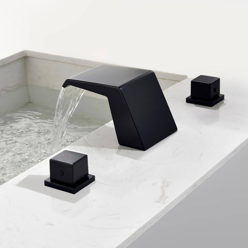 UKISHIRO 8 in. Widespread 2-Handle Low-Arc Bathroom Faucet in Spot Defense Matte Black
