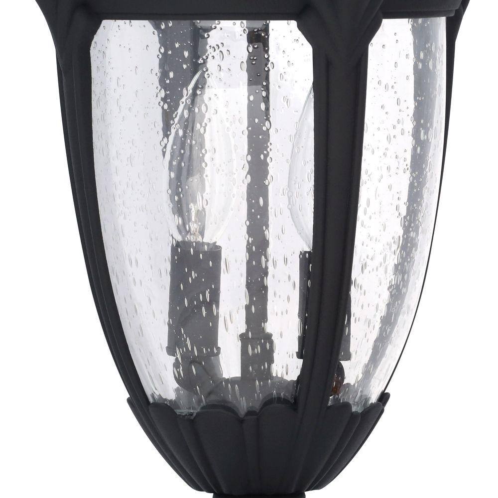 Progress Lighting Meridian Collection 3-Light Textured Black Clear Seeded Glass New Traditional Outdoor Post Lantern Light