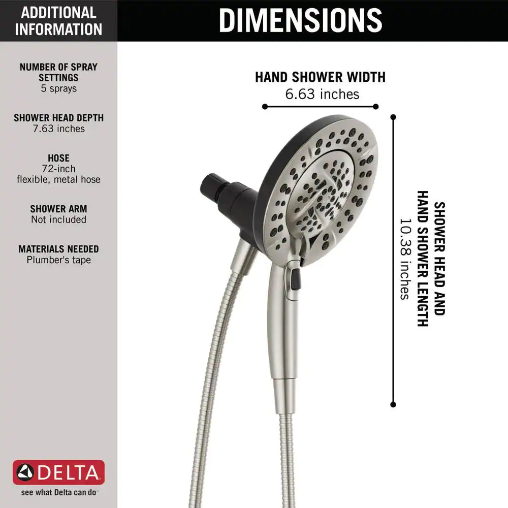 Delta In2ition 5-Spray Patterns 1.75 GPM 6.63 in. Wall Mount Dual Shower Heads in Satin Nickel