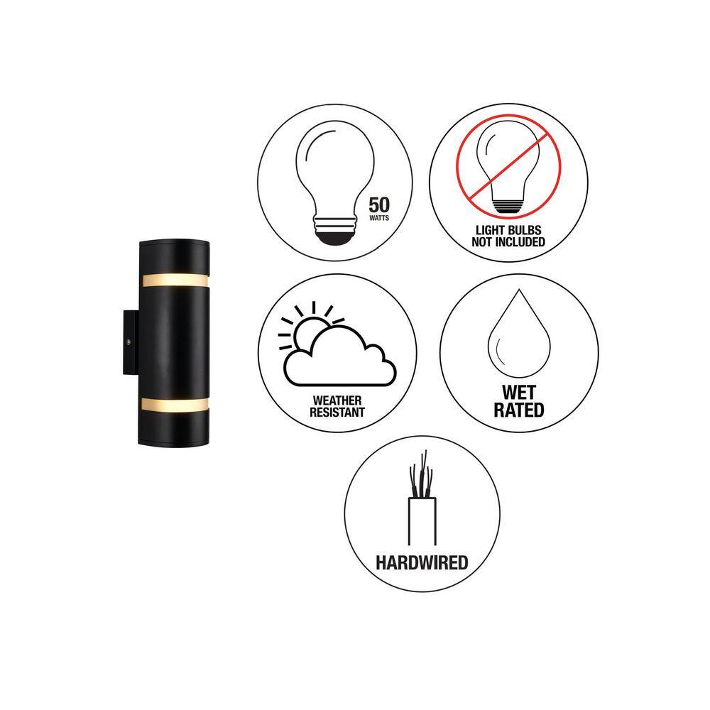 Artika 3-Way Stream Black Modern Cylinder Indoor/Outdoor Hardwired Garage and Porch Light Wall Lantern Sconce