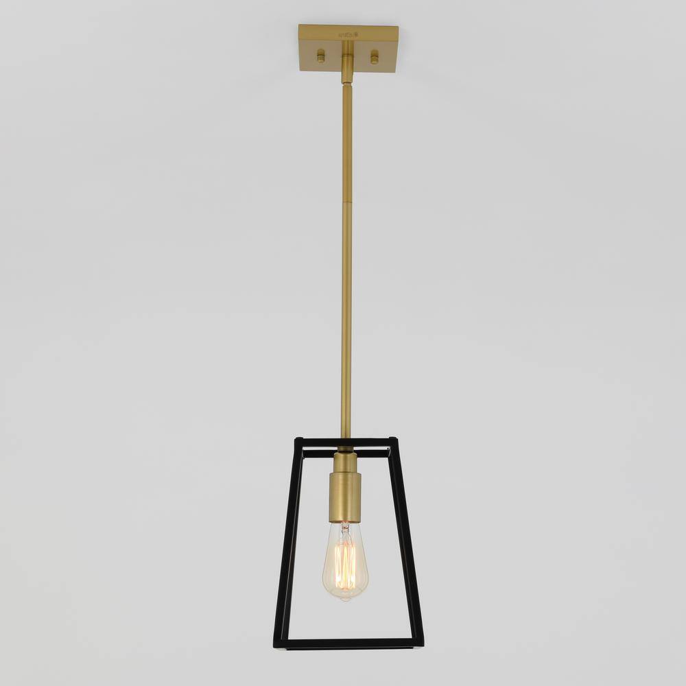 Artika Carter 40-Watt 1-Light Black and Gold Modern Cage Hanging Mini Pendant Light Fixture for Kitchen Island or Living Room