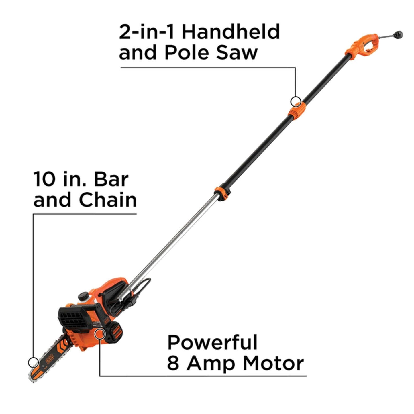BLACK+DECKER 10 in. 8 AMP Corded Electric Chainsaw with Pole Attachment