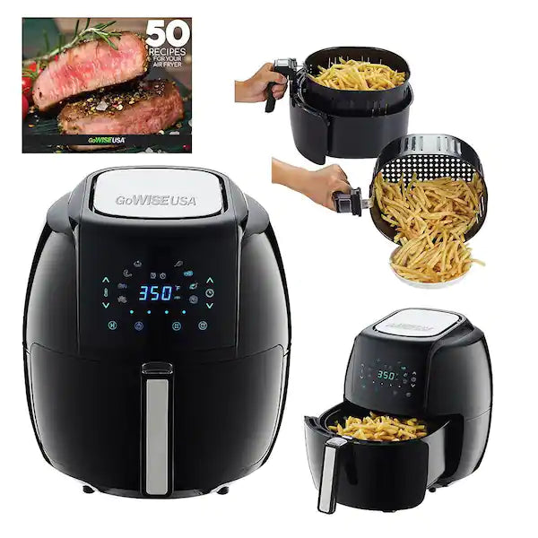 GoWISE USA 8-in-1 5.8 Qt. Black Electric Air Fryer with Recipe Book