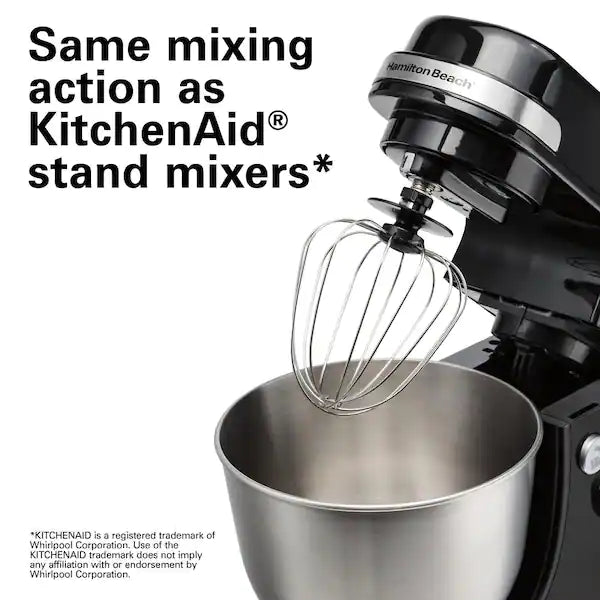 Hamilton Beach 4 qt. 7-speed Black Stand Mixer with Dough Hook, Whisk and Flat Beater Attachments