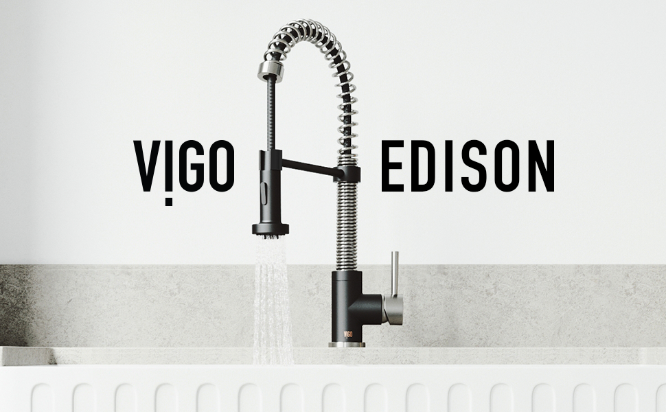 VIGO Edison Single-Handle Pull-Down Sprayer Kitchen Faucet in Stainless Steel/Matte Black