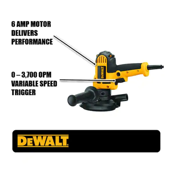 DEWALT 6 Amp Corded Variable Speed Disk Sander with 5 in., 8 Hole Hook and Loop Pad, Dust Shroud and Wrench