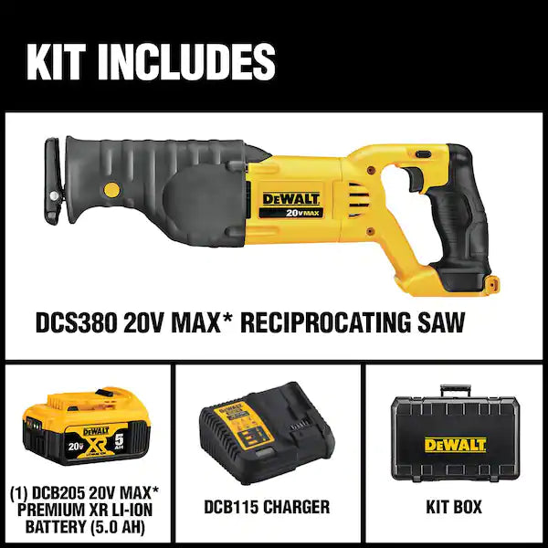 DEWALT 20V MAX Cordless Reciprocating Saw with (1) 20V 5.0Ah Battery, and Charger