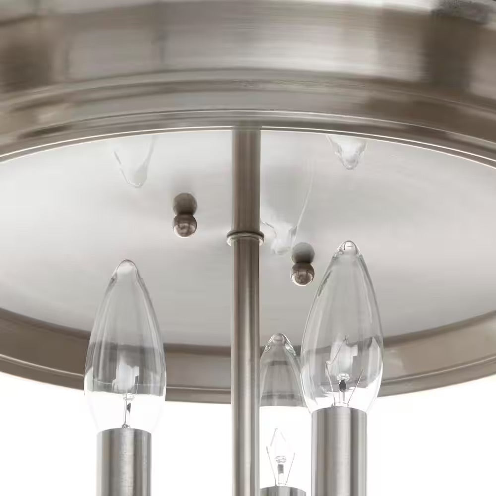 Home Decorators Collection 15 in. 3-Light Brushed Nickel Flush Mount Kitchen Ceiling Light Fixture with Clear Glass Shade