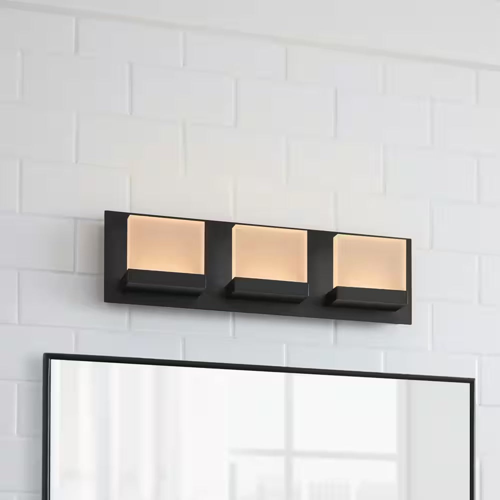 Home Decorators Collection Alberson 18.1 in. W 3-Light Matte Black with Frosted Acrylic Integrated LED Vanity Light Bar