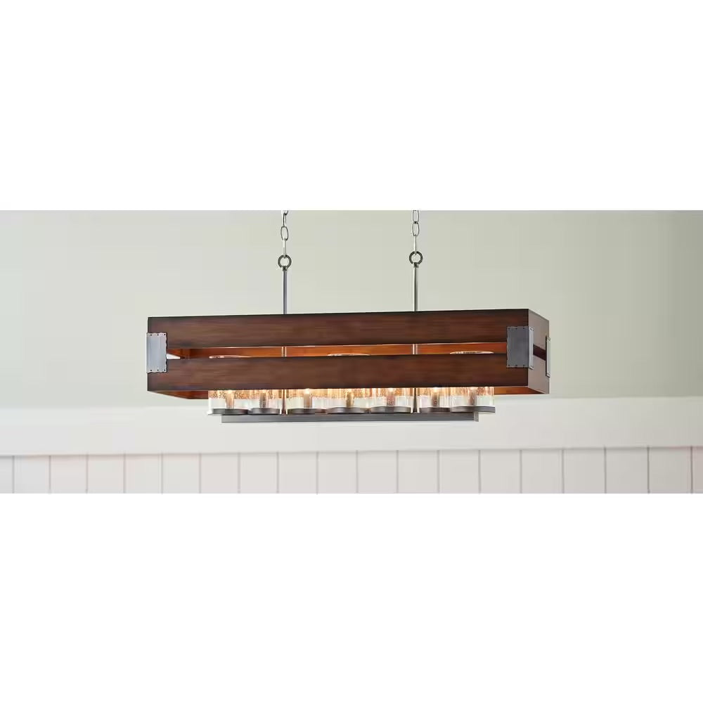 Home Decorators Collection Ackwood 7-Light Dark Wood Rectangular Chandelier with Clear Seeded Glass Shades