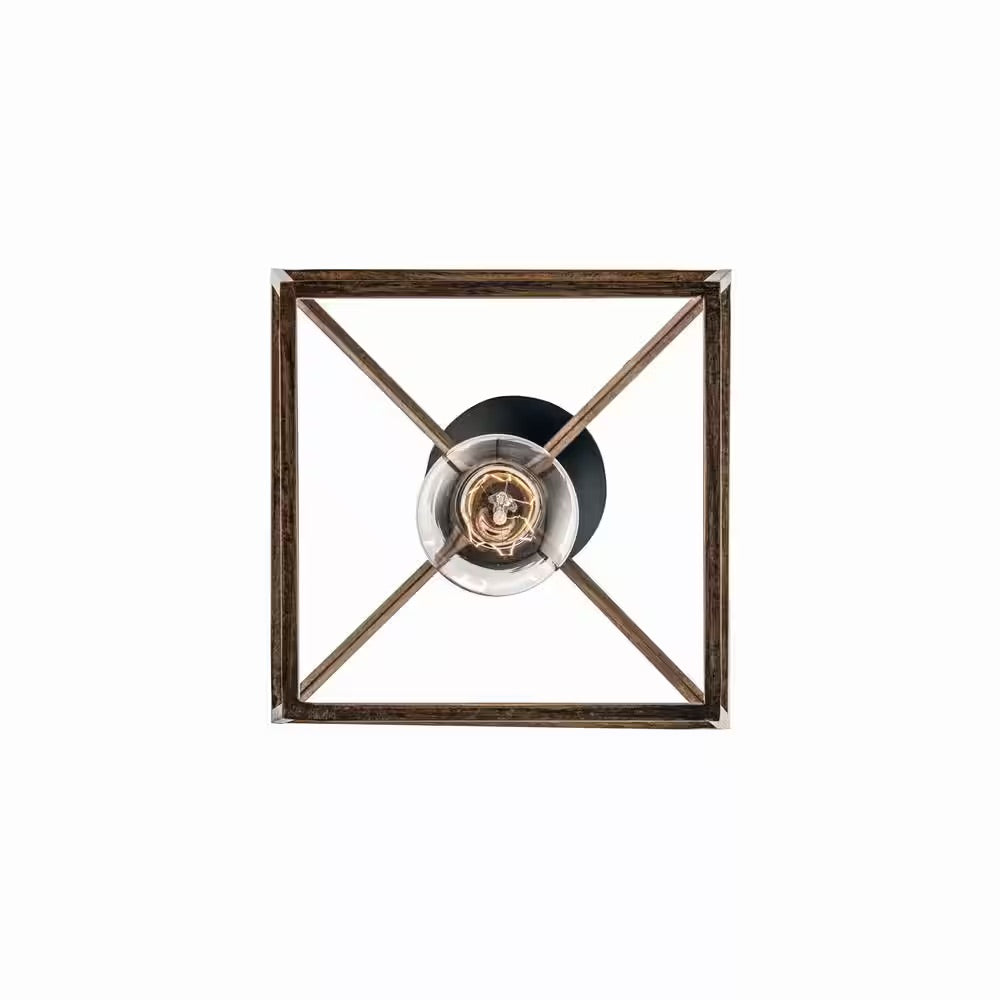 Home Decorators Collection Weyburn 1-Light Caged Black and Faux Wood Farmhouse Hanging Mini Kitchen Pendant Light