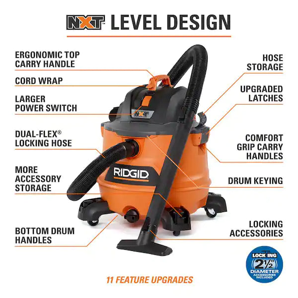 RIDGID 14 Gallon 6.0 Peak HP NXT Wet/Dry Shop Vacuum with Fine Dust Filter, Hose, Accessories and Premium Car Cleaning Kit
