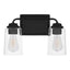 Hampton Bay Evangeline 13.625 in. 2-Light Matte Black Farmhouse Bathroom Vanity Light with Clear Seeded Glass Shades