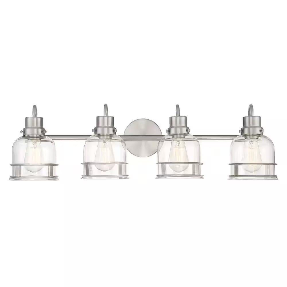 Home Decorators Collection Willow Springs 31.25 in. 4-Light Brushed Nickel Bathroom Vanity Light with Clear Glass Shade