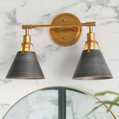 LNC Vintage Gold/Gray Modern Vanity Light with Bell/Cone Shades for Bathroom 2-Light Rustic Sconce for Gallery Wall Kitchen