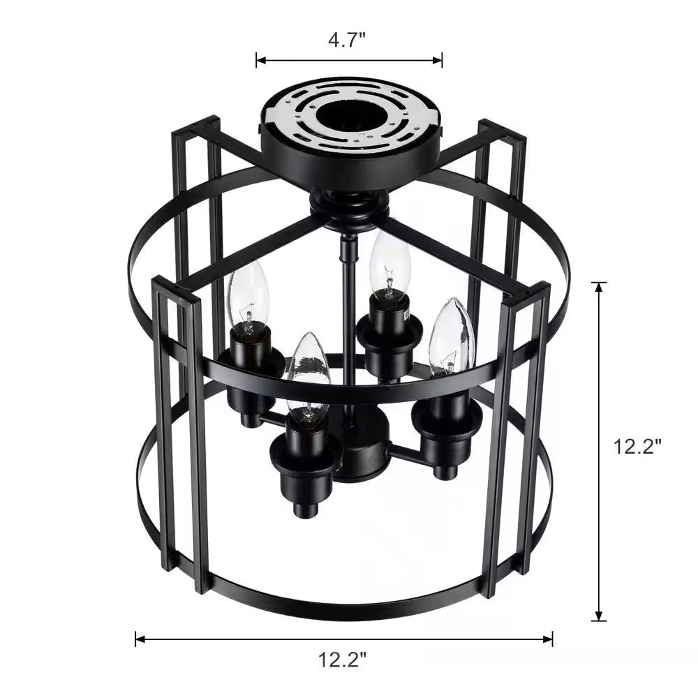 EDISLIVE Furman 4-Light 12.2 in. Black Drum Semi Flush Mount Ceiling Light