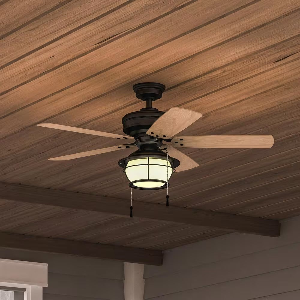 Hampton Bay North Shoreline 46 in. LED Indoor/Outdoor Natural Iron Ceiling Fan with Light Kit
