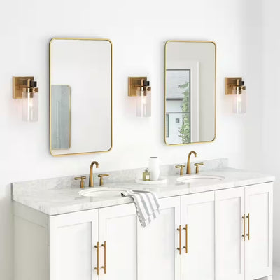Zevni Musom 1-Light Modern Brass Gold Wall Sconce, Seeded Glass Black Bathroom Vanity Light, Powder Room DIY Tube Bath light