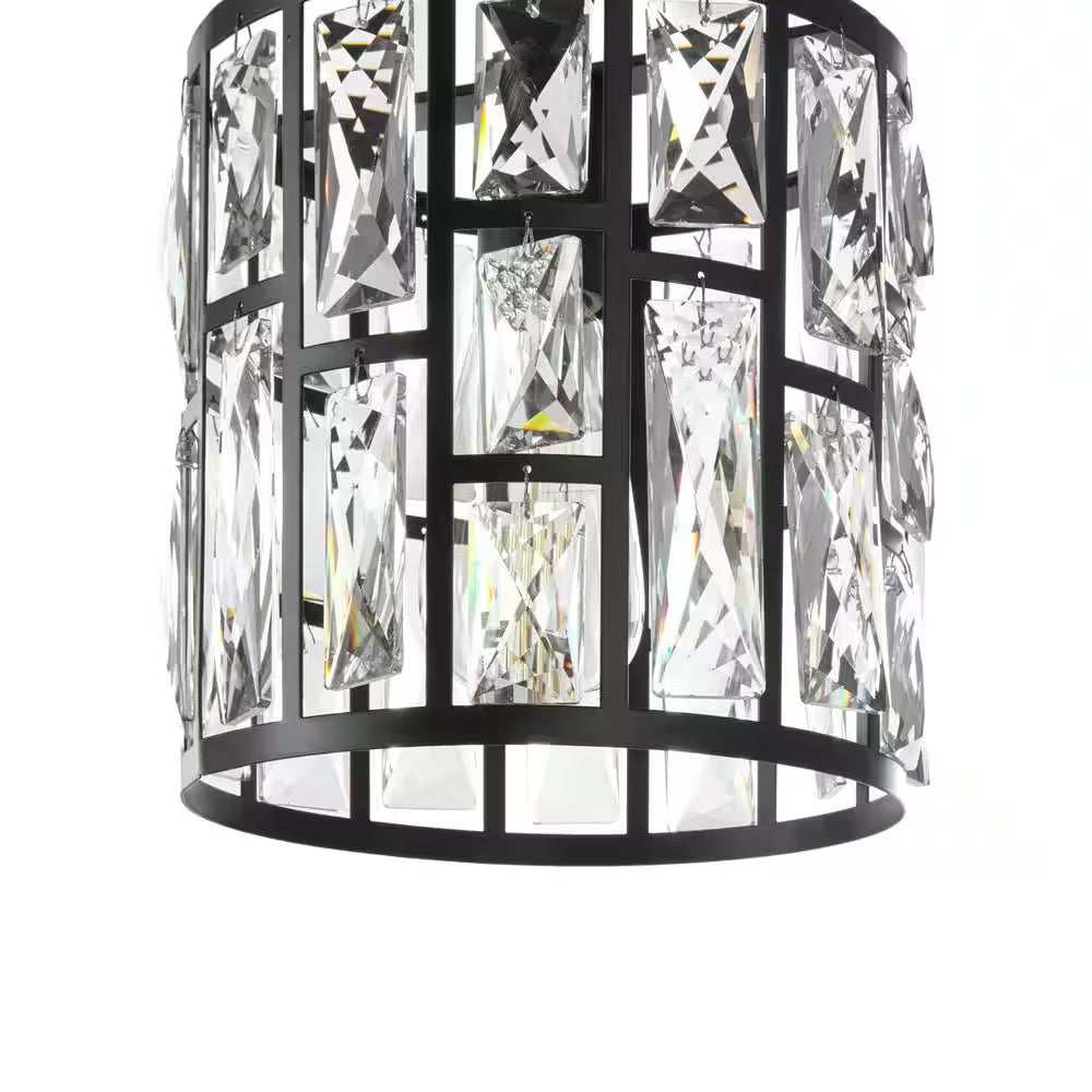 Home Decorators Collection KRISTELLA 1-Light Matte Black Pendant with Clear Crystals