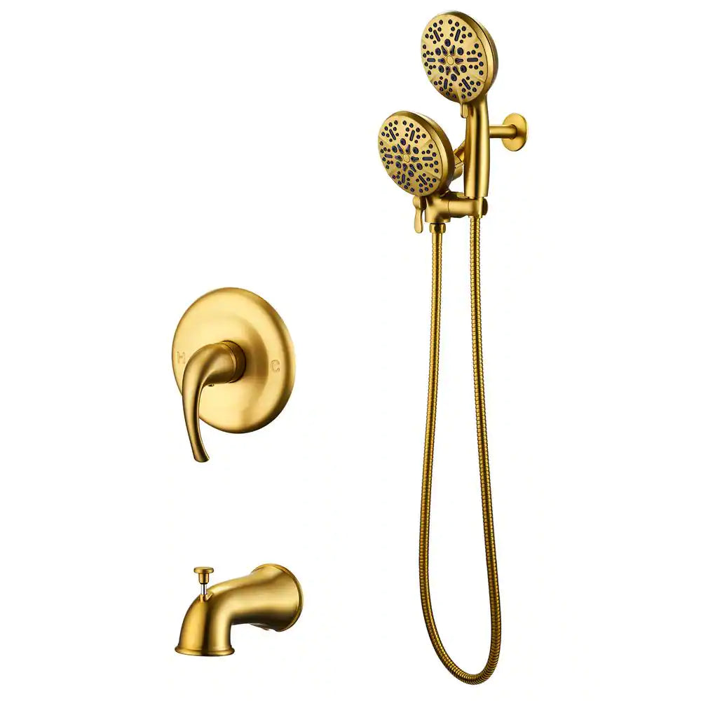 ELLO&ALLO Single-Handle 48-Spray Tub and Shower Faucet and Handheld Combo with 5 in. Shower Head in Brushed Gold (Valve Included)