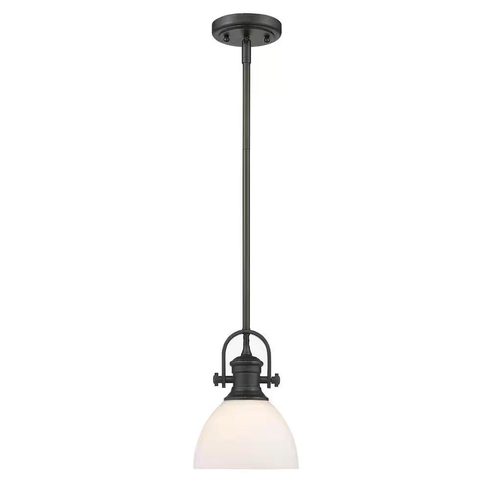 Golden Lighting Hines 1-Light Rubbed Bronze Standard Mini Pendant with Glass Shade