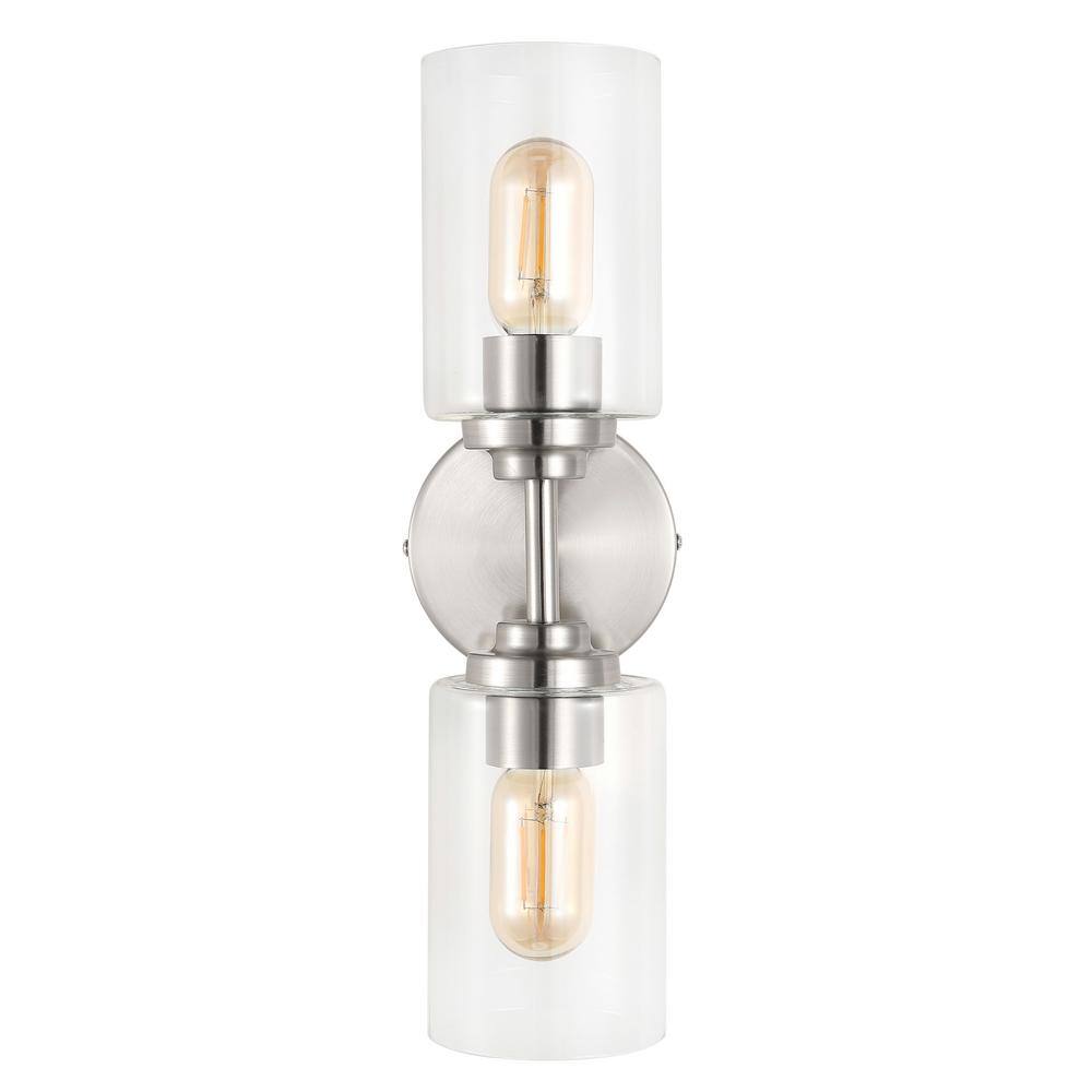 JONATHAN Y Giles 5.75 in. 2-Light Nickel Farmhouse Industrial Iron Cylinder LED Vanity Light