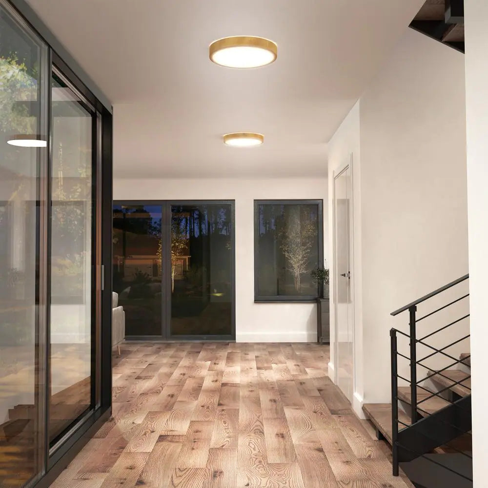 Artika Dryad 15 in. 1-Light Wood LED Aluminum Flush Mount Ceiling Light for Hallway