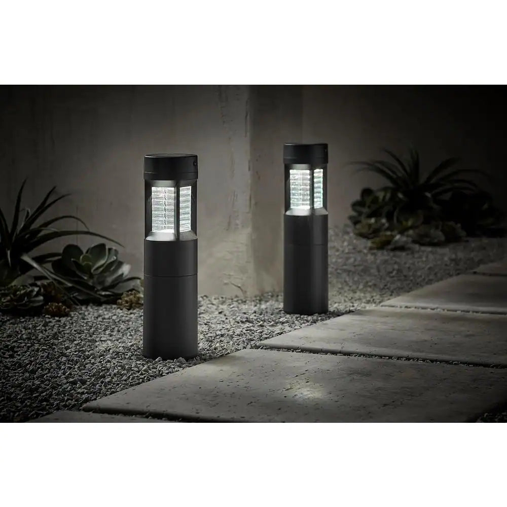 Hampton Bay Limestone Solar 10 Lumens Matte Black Integrated LED Bollard Light with Motion Sensor and Adjustable Height (2-Pack)