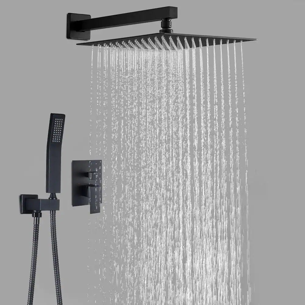 Zalerock Rain 1-Spray Square 10 in. Shower System Shower Head with Handheld in Black