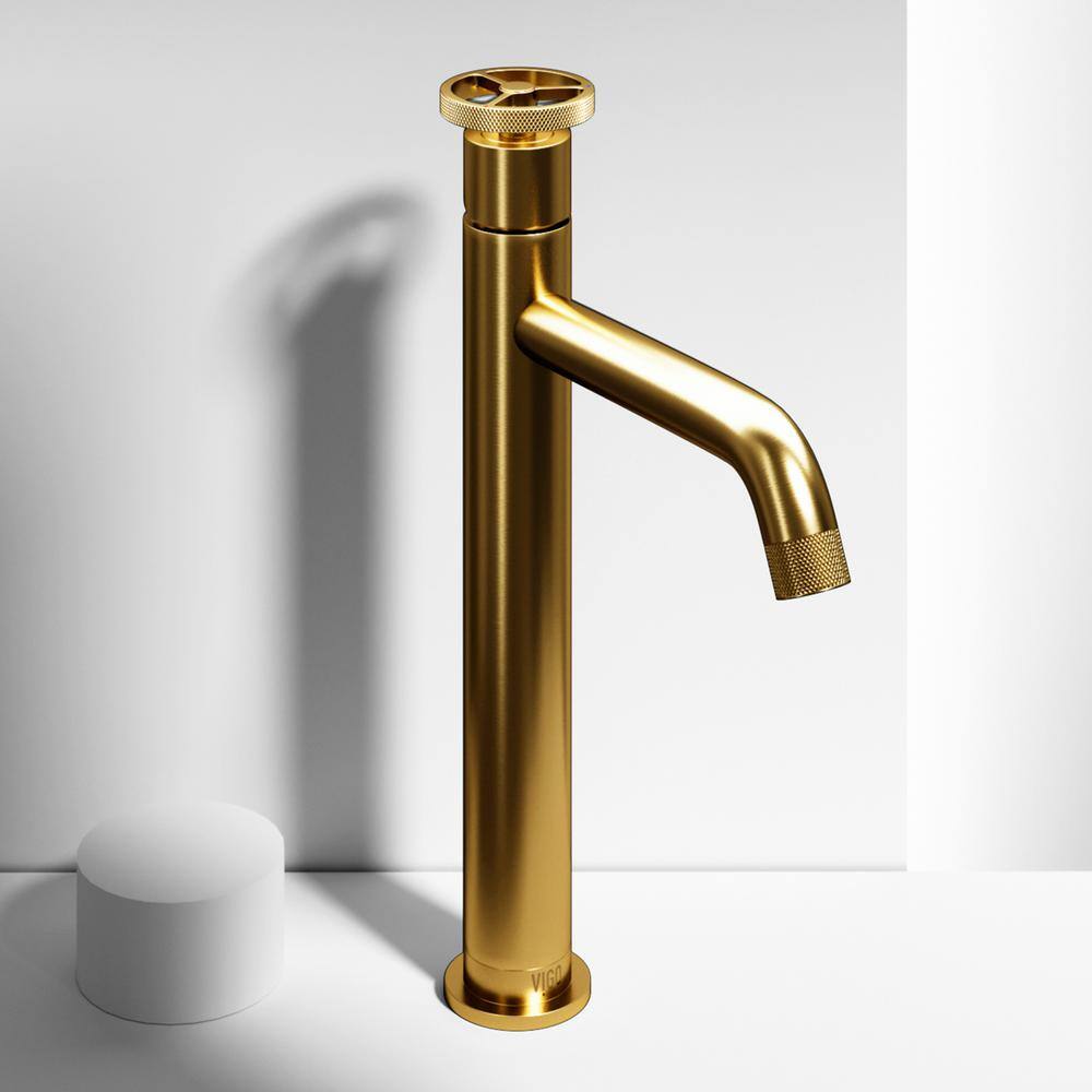 VIGO Cass Single Handle Single-Hole Bathroom Vessel Faucet in Matte Brushed Gold