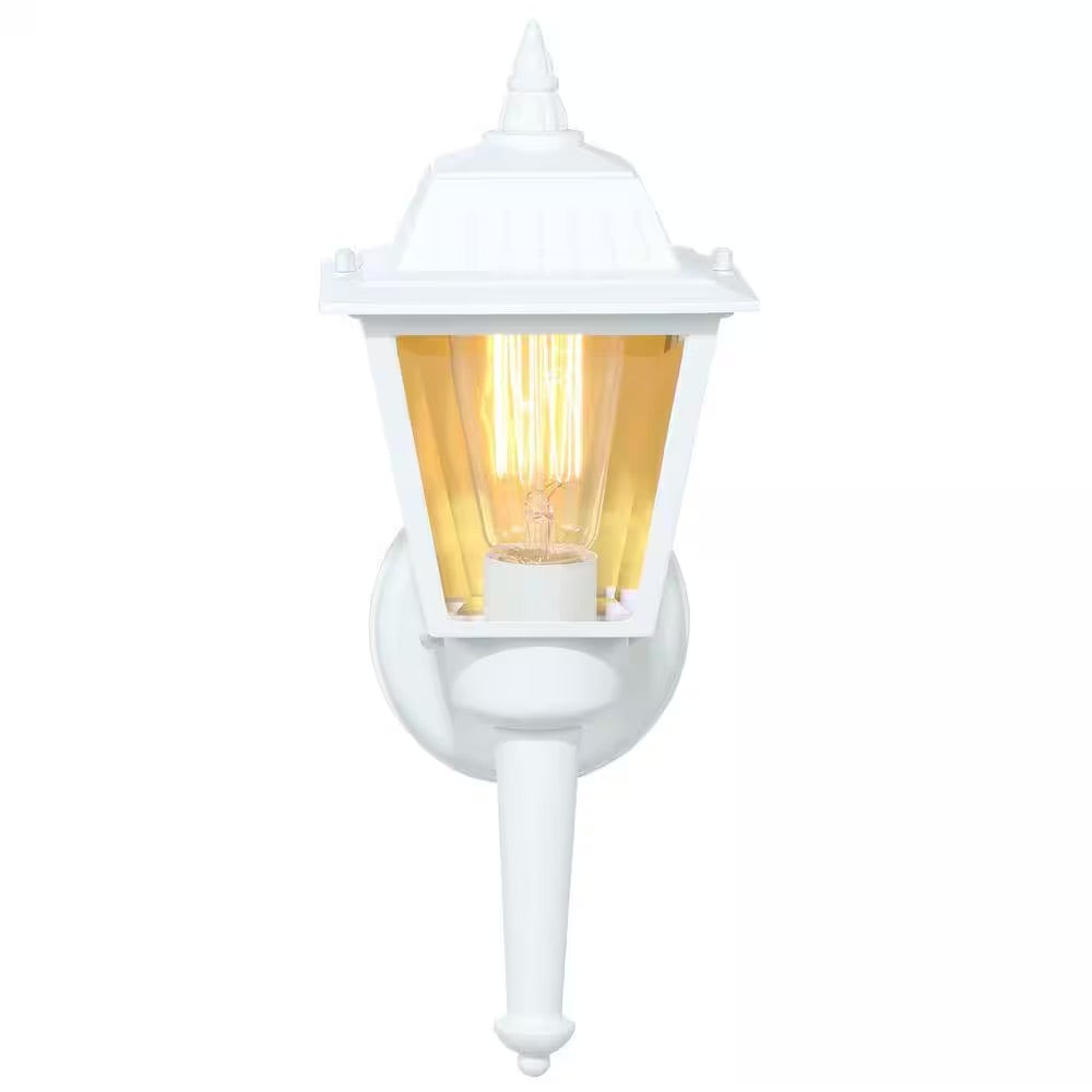 1-Light White Outdoor Sconce Lantern with Clear Glass