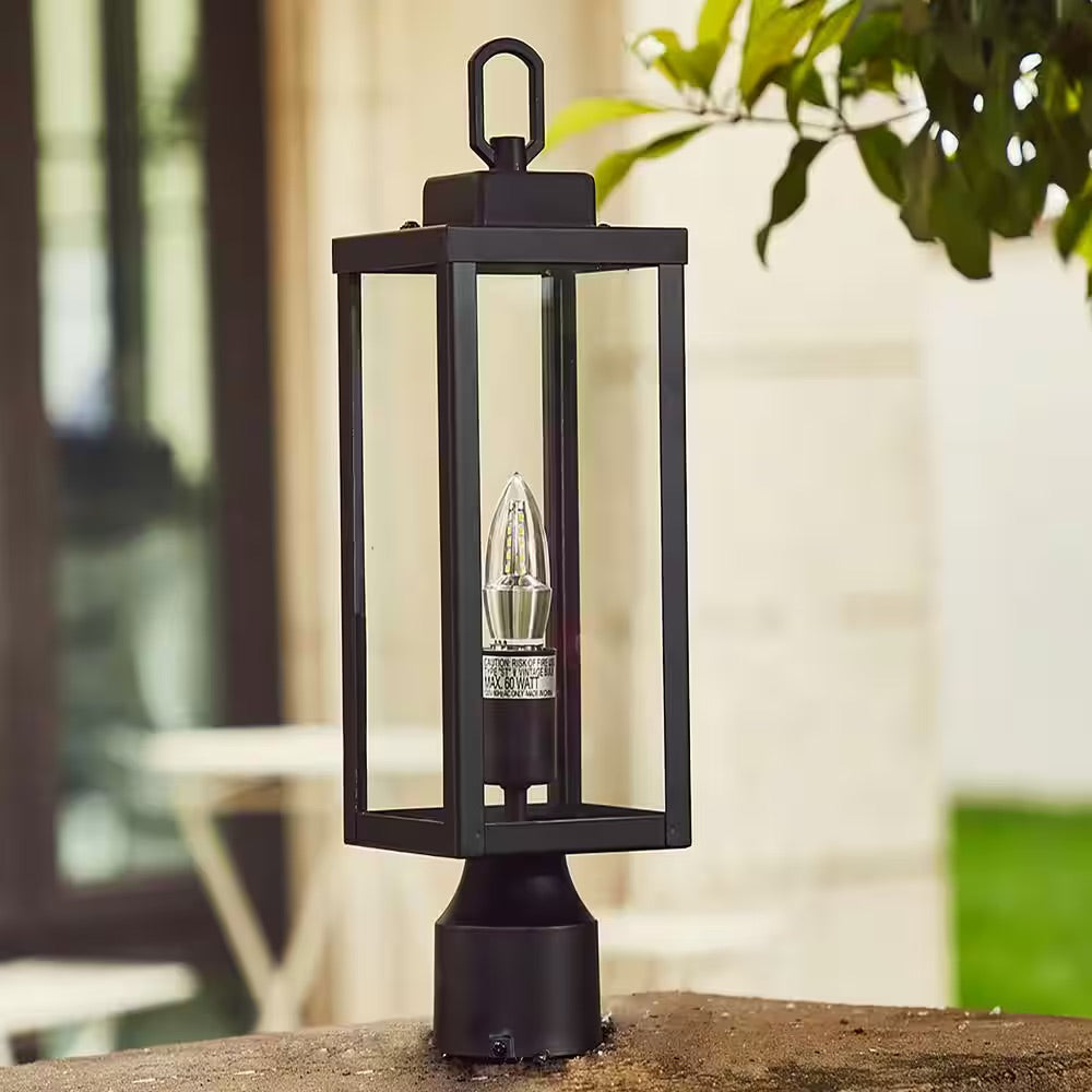 Pia Ricco 16.5 in. Matte Black 1-Light Exterior Lamp Post Lantern with Clear Glass Shade