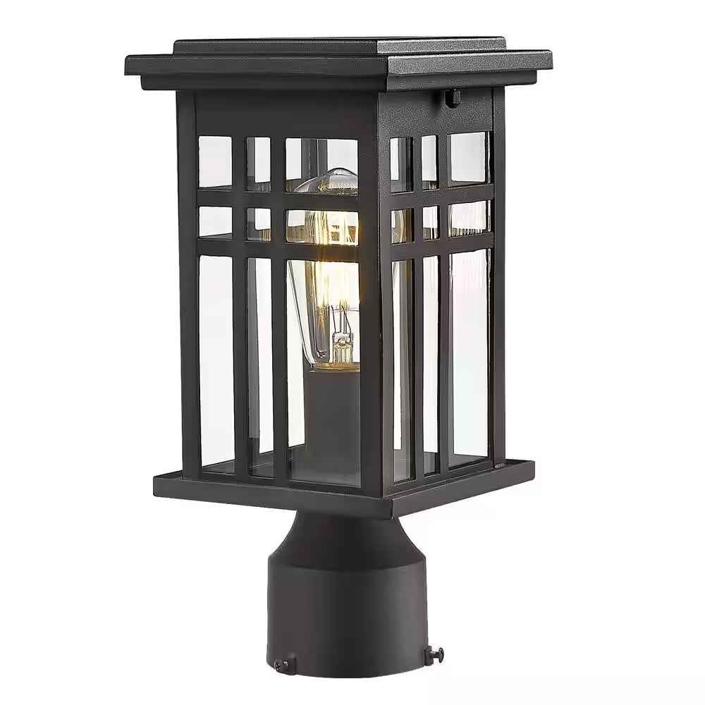 JAZAVA 1-Light Black Outdoor Pier Mount Lights Post Lantern
