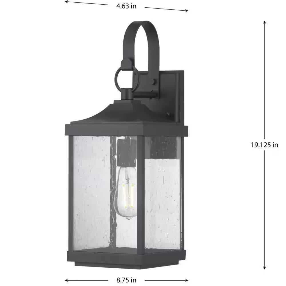 Progress Lighting Park Court 19 in. 1-Light Textured Black Traditional Outdoor Wall Lantern with Clear Seeded Glass