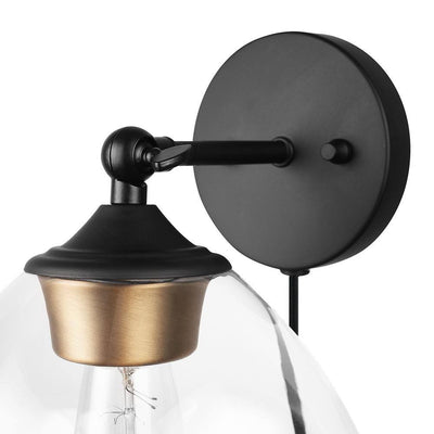 Globe Electric Brown 1-Light Matte Black and Gold Plug-In or Hardwire Wall Sconce with 6 ft. Cord
