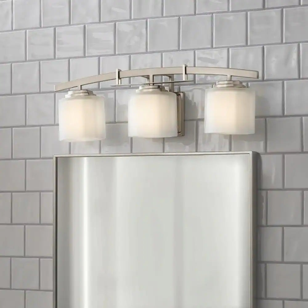 Hampton Bay Architecture 3-Light Brushed Nickel Vanity Light with Etched White Glass Shades