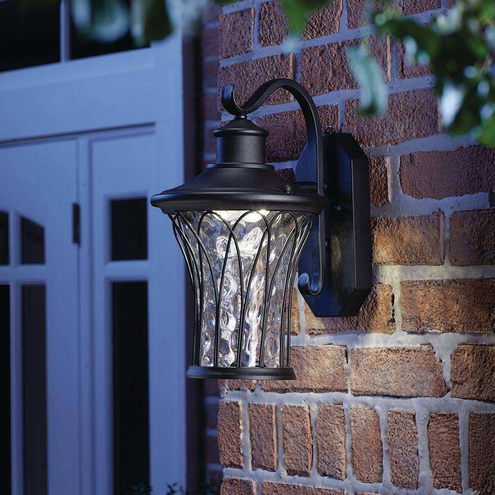 Home Decorators Collection Avia Falls Black Outdoor LED Dusk to Dawn Wall Lantern Sconce