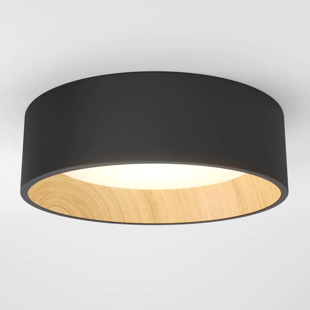 Artika Alton 13 in. 1-Light Black and Wood Modern Integrated LED Flush Mount Ceiling Light for Hallway and Bedroom