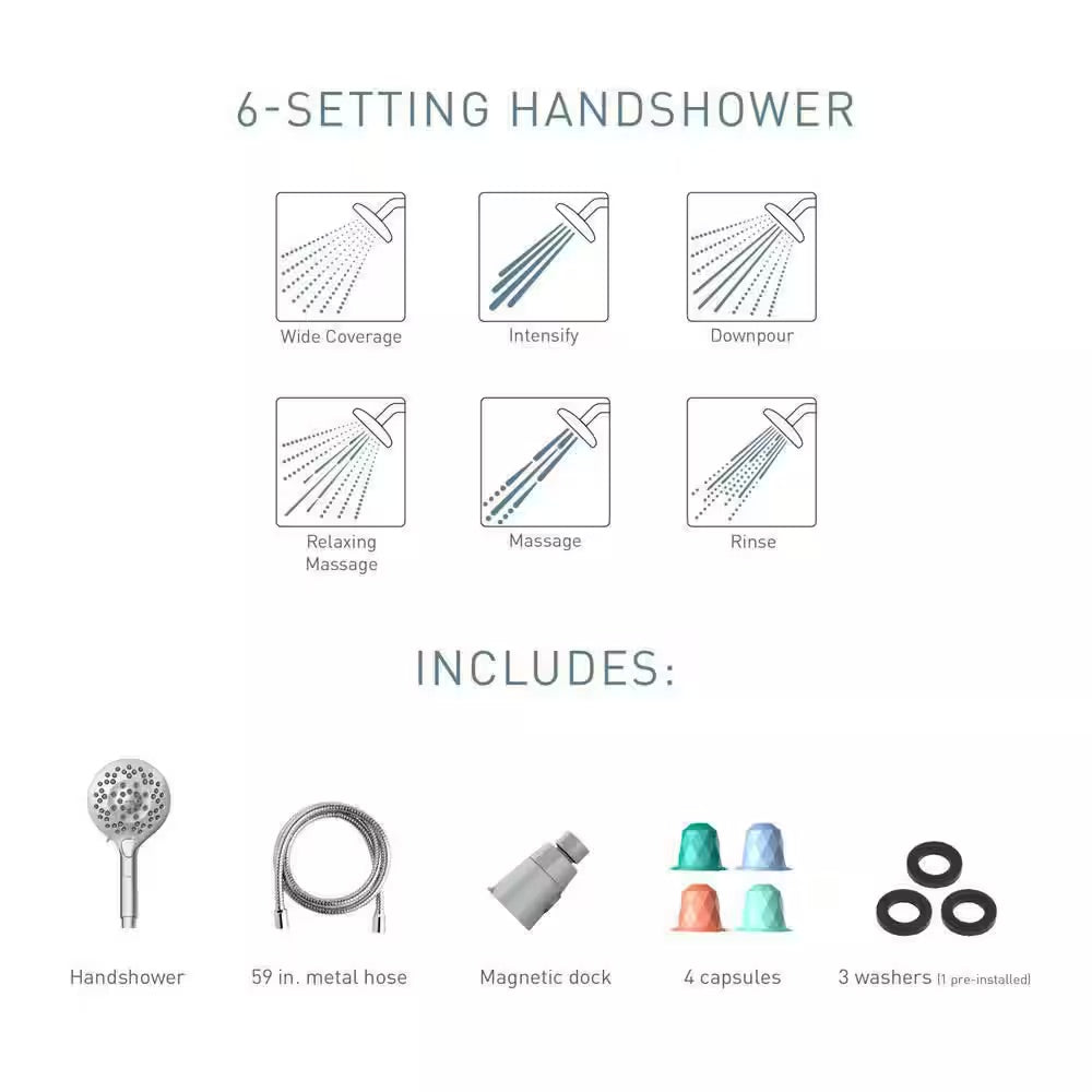 MOEN Aromatherapy 6-Spray 5.6 in. Single Wall Mount Handheld Shower Head with INLY Shower Capsules and Magnetix in Chrome