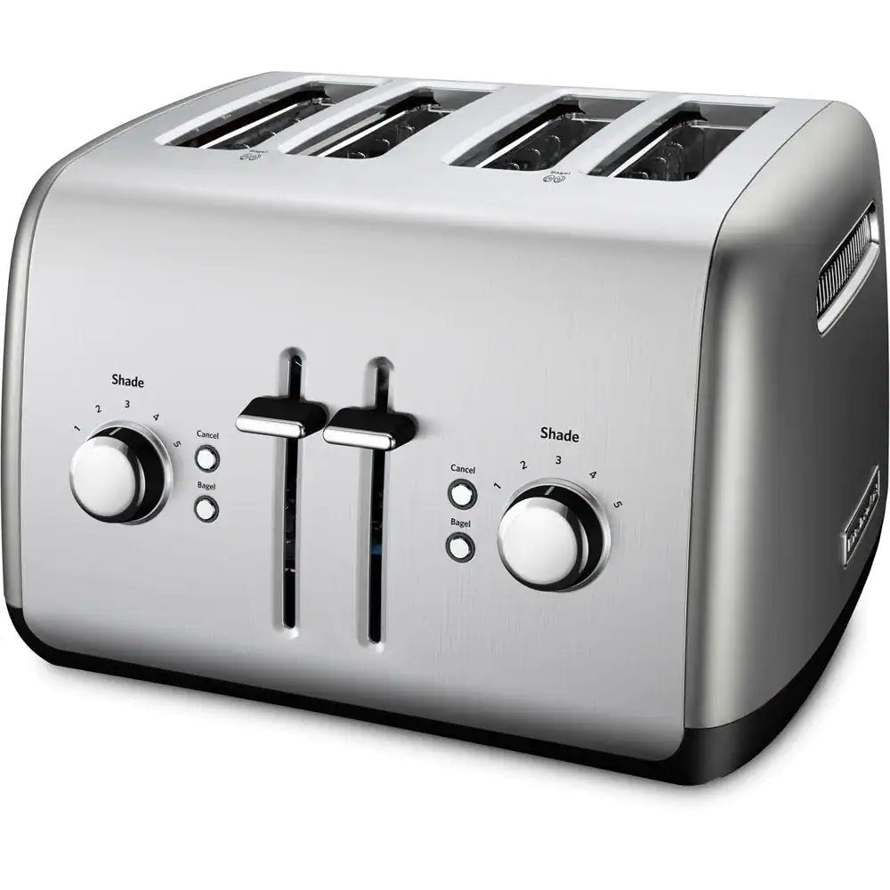 KitchenAid 4-Slice Silver Wide Slot Toaster with Crumb Tray and Shade Control Settings