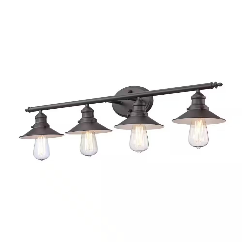 Hampton Bay Glenhurst 4-Light Bronze Industrial Farmhouse Bathroom Vanity Light Fixture with Metal Shades