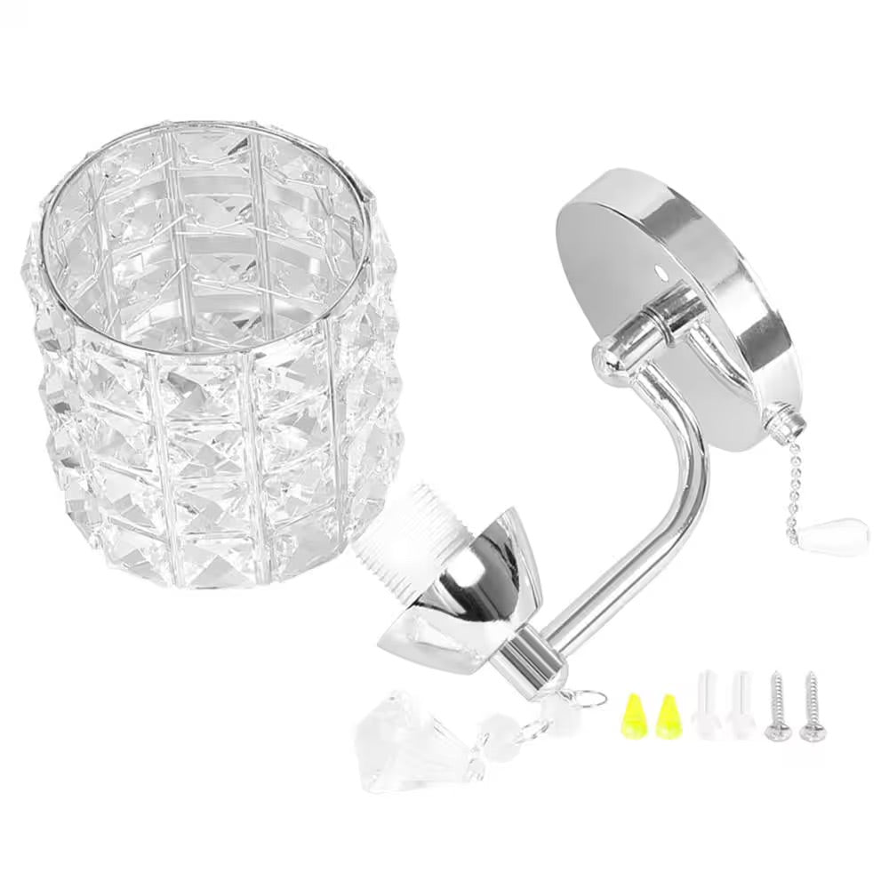 LamQee 2-Light 9 in. Silver Wall Sconce-Light with Crystal Glass Shade