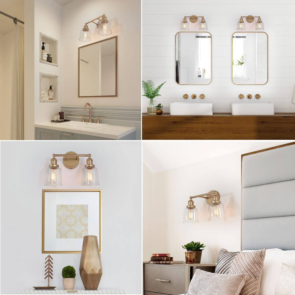 Uolfin Gold Bell Vanity Light, Modern 2-Light Champagne Gold Bell Wall Sconce Bath Light with Clear Glass Bell Shades