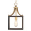 Hampton Bay Boswell Quarter 1-Light Vintage Brass Mini-Pendant with Painted Black Distressed Wood Accents
