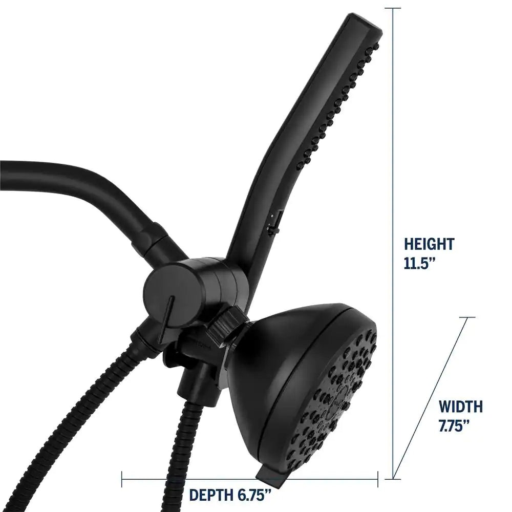 Waterpik 12-Spray High Pressure 1.8 GPM 5 in. Wall Mount Dual Shower Head and Handheld Shower Head in Matte Black