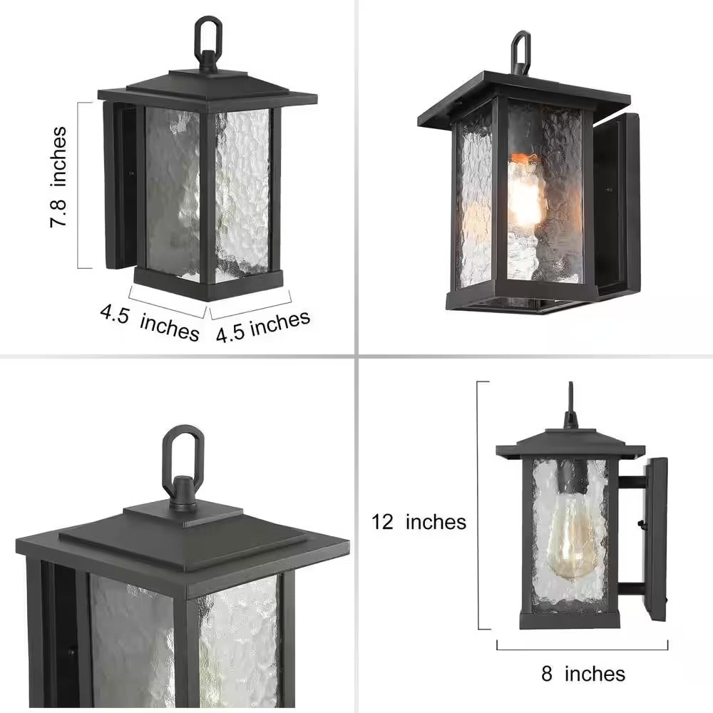 LNC Modern Black Outdoor Wall Sconce, Farmhouse Lantern Coach Light with Waterglass Shade, 1-Light Porch Patio Deck Lighting