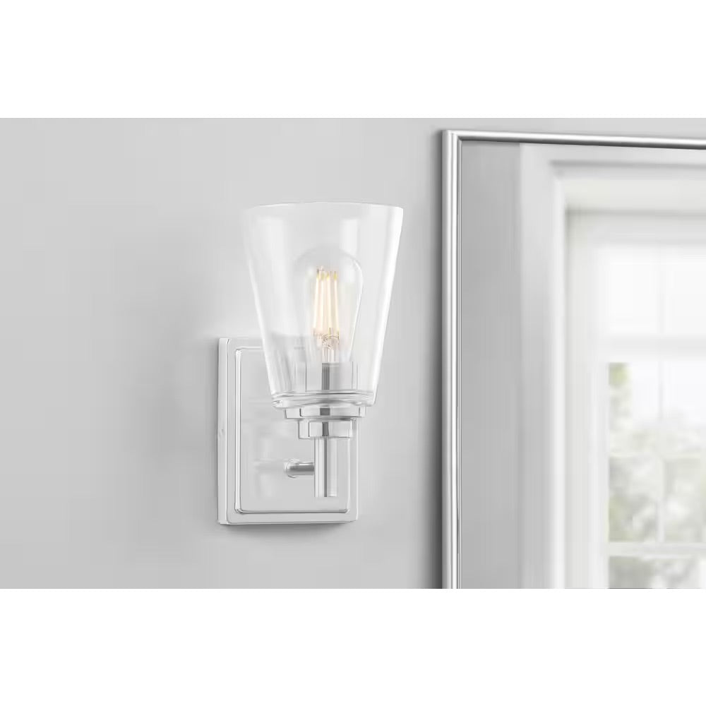 Hampton Bay Wakefield 5.25 in. 1-Light Chrome Modern Wall Mount Sconce Light with Clear Glass Shade